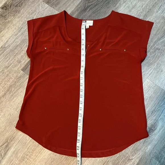 The workshop rolled sleeve orange blouse with zippered vneck - Picture 3 of 6